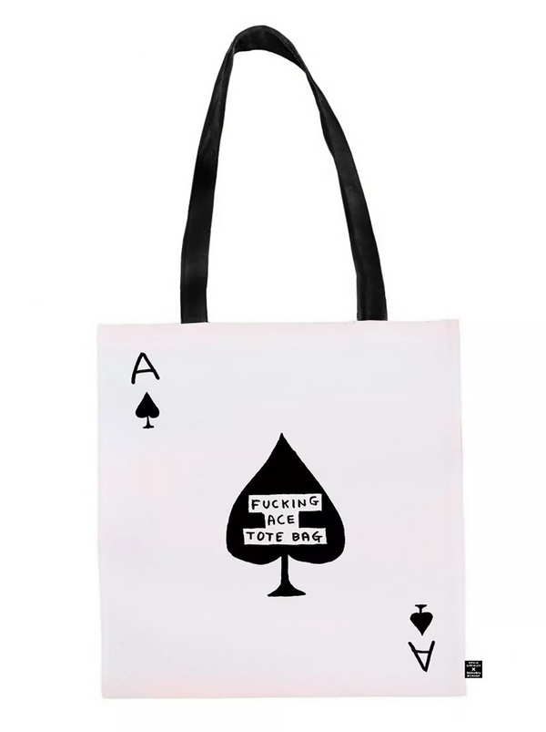 White and black cotton tote bag with typography Fucking Ace by David Shrigley