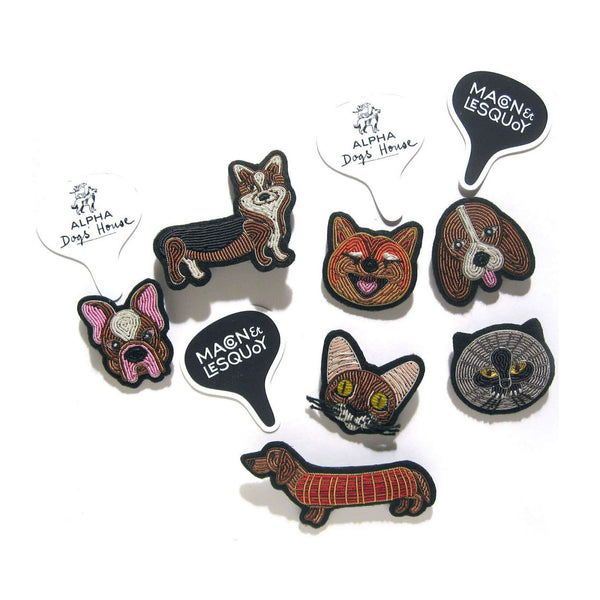 Collection of cats and dogs brooches designed by Macon and Lesquoy in France, ethically hand made in Pakistan. Available at www.cuemars.com