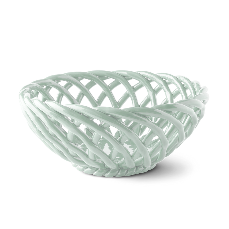 Braided ceramic fruit basket in light mint by Spanish brand Octaevo, available at www.cuemars.com