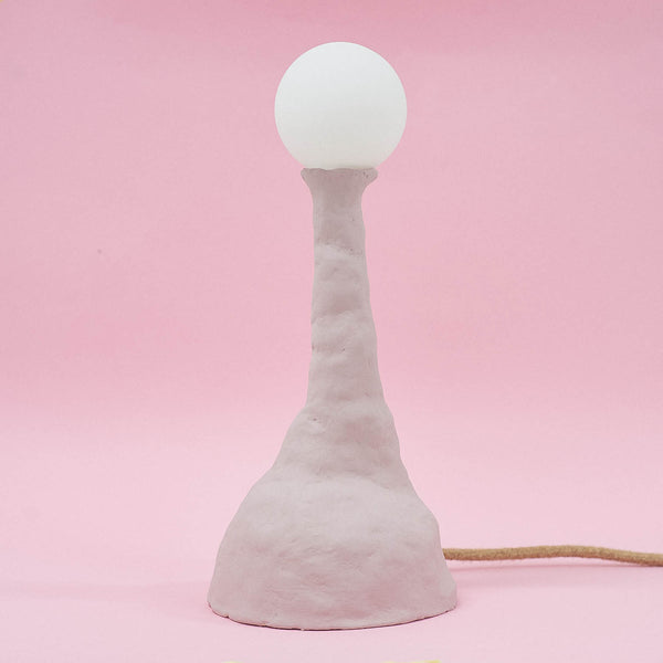 Ceramic alien lamp in pink with a yute cable, by SIUP ceramics]