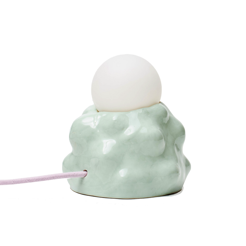 Ceramic bubble lamp in mint with a lilac cable, by SIUP ceramics