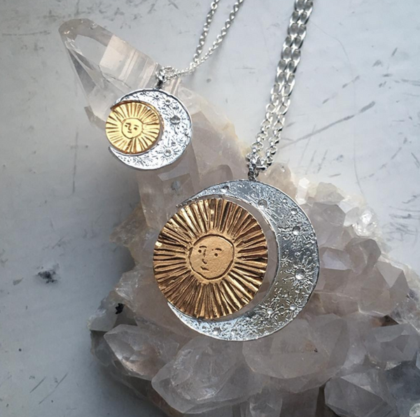 Sun and 2025 moon gold pendant
