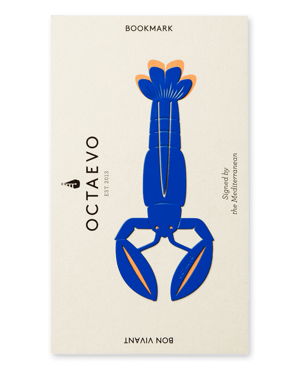 Picture of a finely-cut metal blue lobster bookmark by Octaevo available at cuemars.com