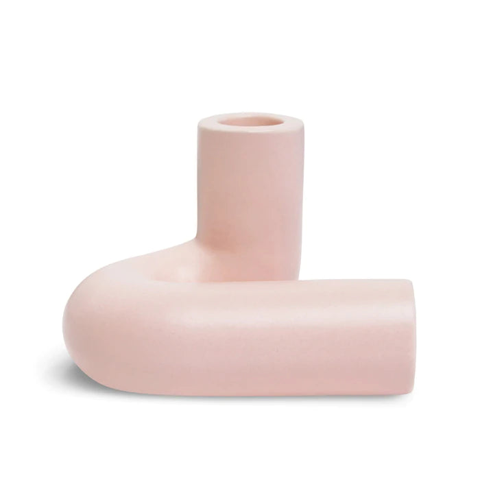 handmade stoneware pink candle holder inspired by ancient columns by Barcelona based Octaevo Studio, available to purchase at cuemars.com