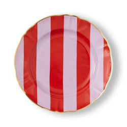 A 20.5 cm porcelain dessert plate from Bitossi Home's Abracadabra collection, featuring bold, hand-painted stripes in vibrant hues, accented with a metallic gold rim for a touch of elegance.