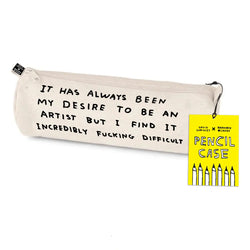 Cotton pencil case printed with a funny typography by artist David Shrigley, available at www.cuemars.com