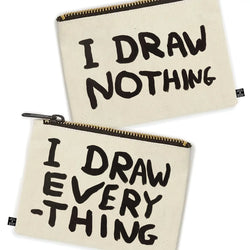 Cotton pencil case printed with a funny typography by artist David Shrigley, available at www.cuemars.com