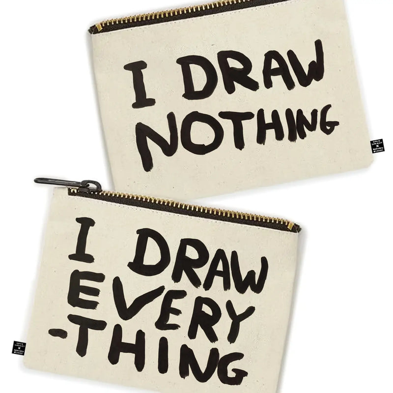 Cotton pencil case printed with a funny typography by artist David Shrigley, available at www.cuemars.com
