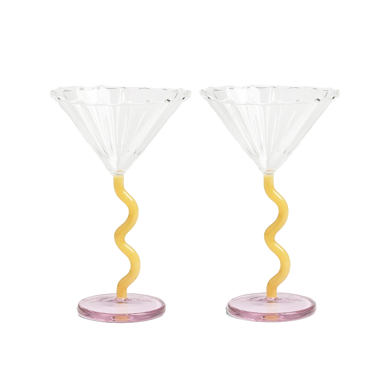 Yellow and Pink glass coupes by Klevering, available at Cuemars  Edit alt text