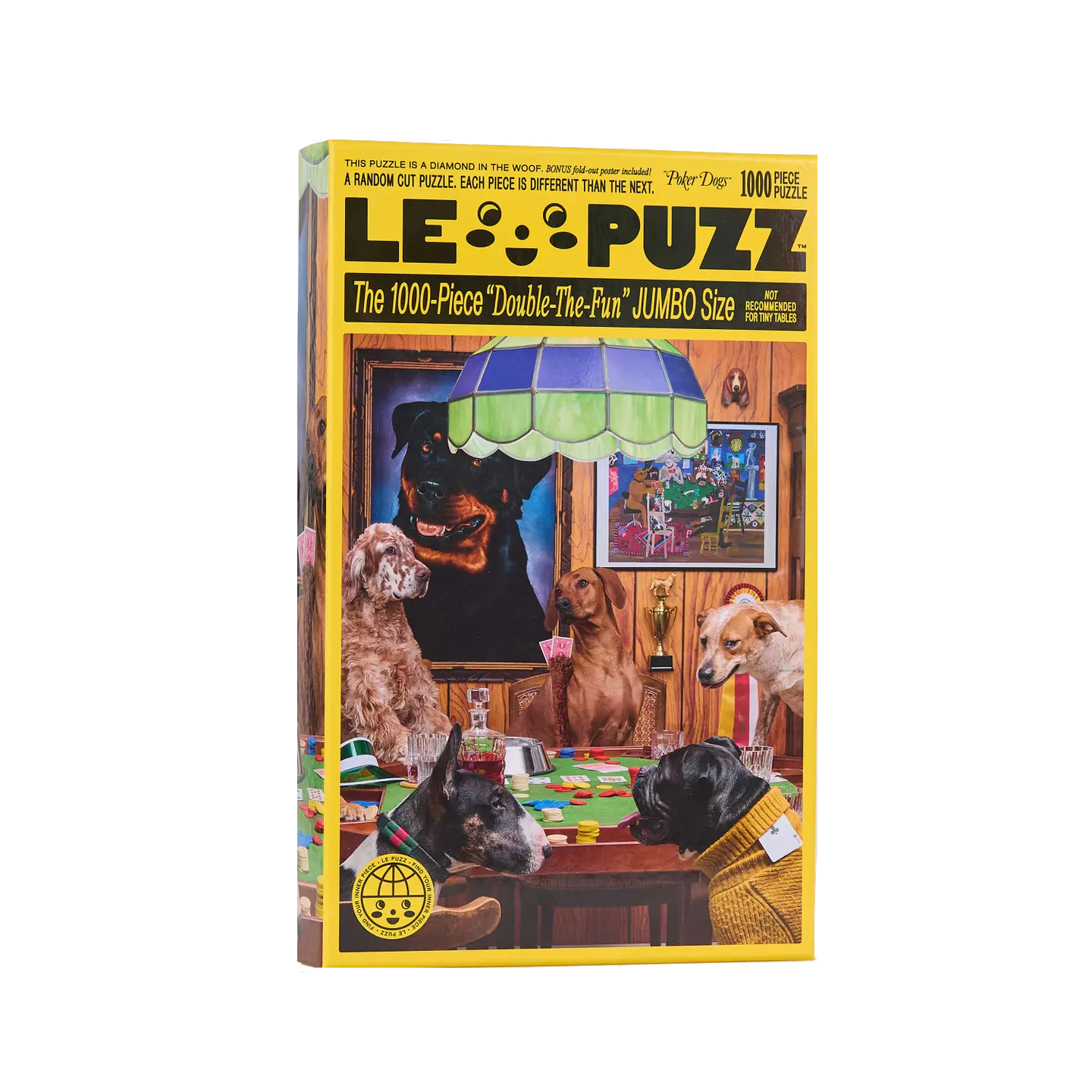 Le Puzz 1000-piece jigsaw puzzle featuring playful dog illustrations in vibrant colors – fun, collectible puzzle for dog lovers.