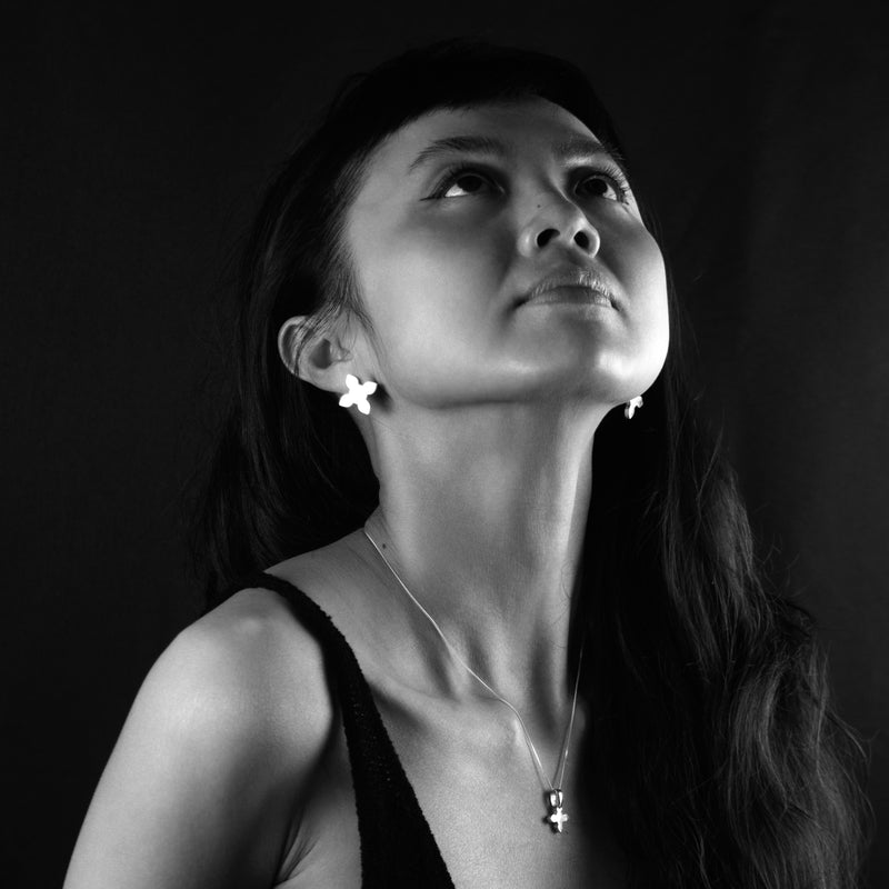 Nocturnal Shadow Earrings Large in Silver by Nina Ullrich for www.cuemars.com