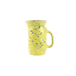 Ceramic coffee drip in yellow and blue speckles, designed in collaboration with Cuemars. Handmade in Warsaw by Siup Studio.