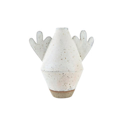 Diamond shape ceramic vase in heavy speckled with flower shaped arms, handmade by Sophie Alda, available at www.cuemars.com