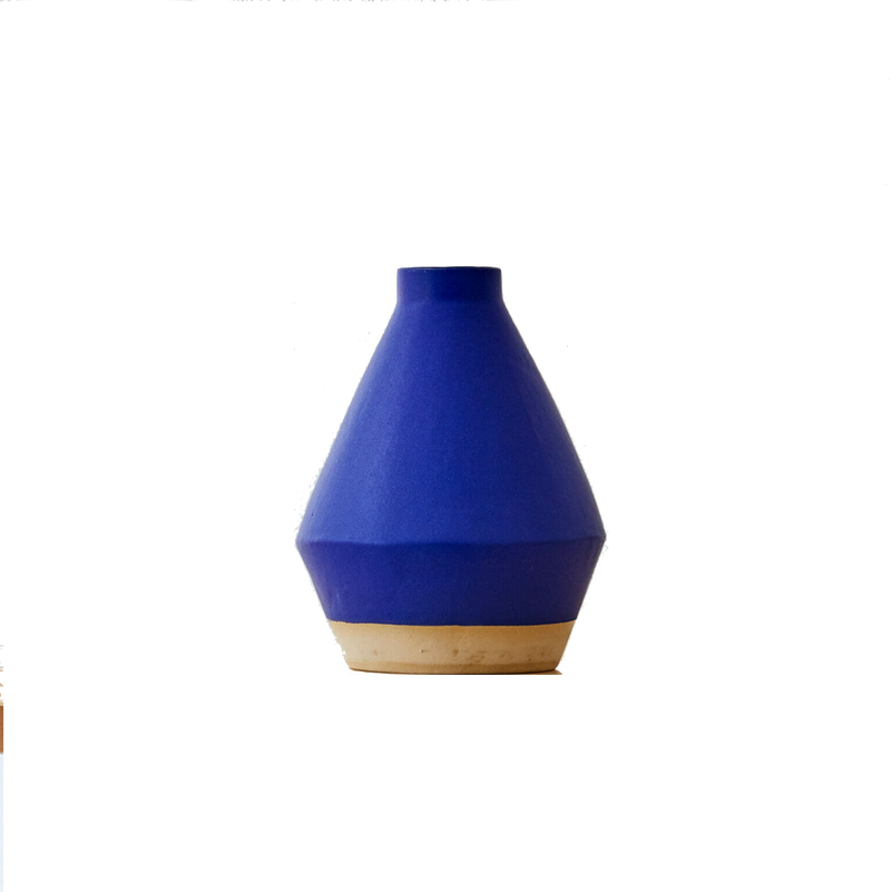 Jumbo Blue diamond shape vase, handmade and handprinted by East London based ceramicist Sophie Alda, available at www.cuemars.com
