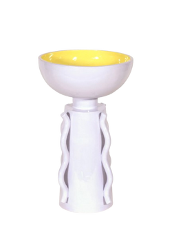 Tall ceramic vessel with a yellow glazed on top and lavender on the outside, by Arianna de Luca in Rome. Available at www.cuemars.com