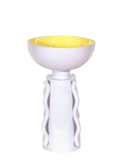 Tall ceramic vessel with a yellow glazed on top and lavender on the outside, by Arianna de Luca in Rome. Available at www.cuemars.com