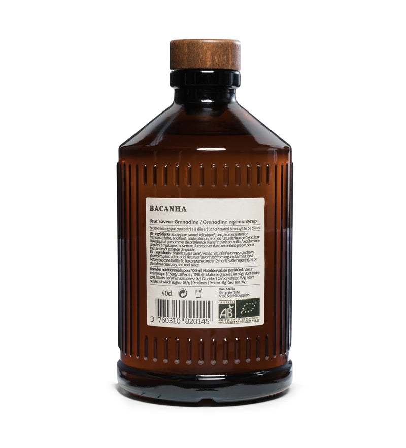 Grenadine organic syrup by French company Bacanha, available at www.cuemars.com
