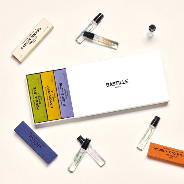 Bastille Paris discovery set of 7 vegan perfumes in vials of 2ml. Available at www.cuemars.com