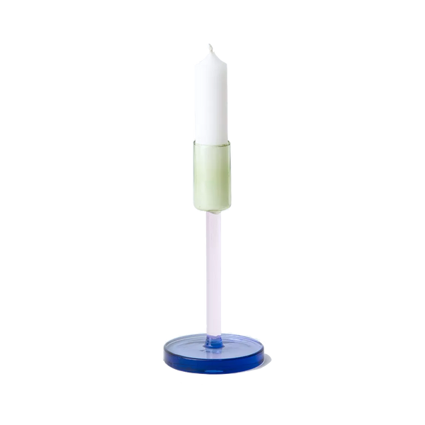 Pink and green glass candle holder by British homeware brand Block Design, available at www.cuemars.com