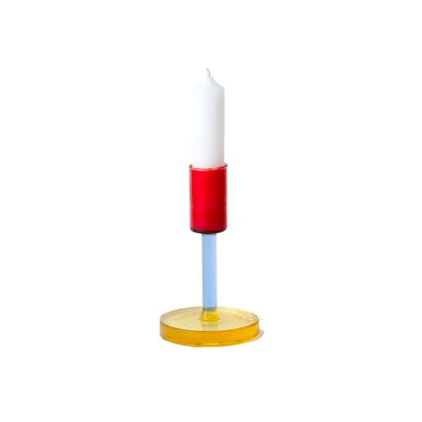 Red and blue glass candle holder by British homeware brand Block Design, available at www.cuemars.com