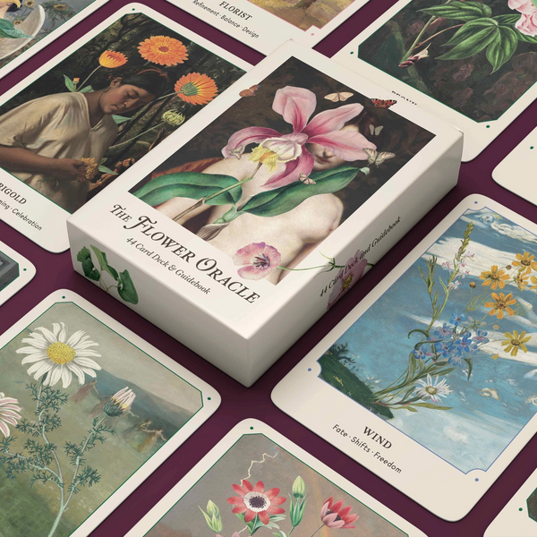 Botanical inspired oracle with guidebook by Broccoli Mag, available at www.cuemars.com