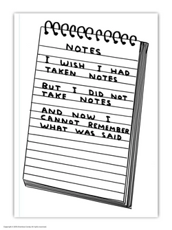 I wish I'd taken notes is an a6 notebook by Scottish artist Davis Shrigley, available at www.cuemars.com