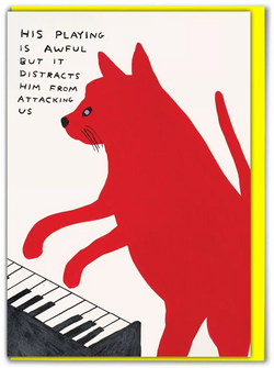 playing is awful greeting card by Scottish artist David Shrigley, available at www.cuemars.com