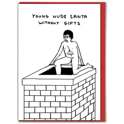 a naked young Santa by British artist David Shrigley, available at cuemars.com