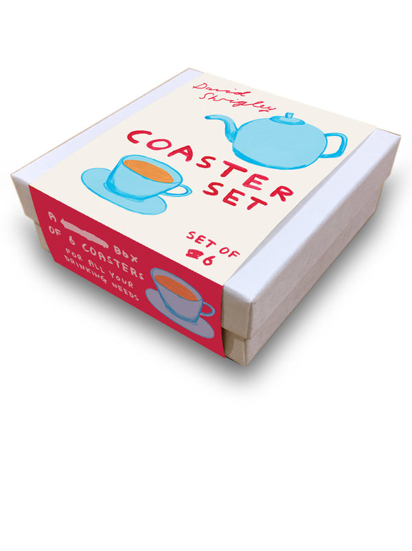 box of 6 coasters illustrated by David Shrigley, available at www.cuemars.com
