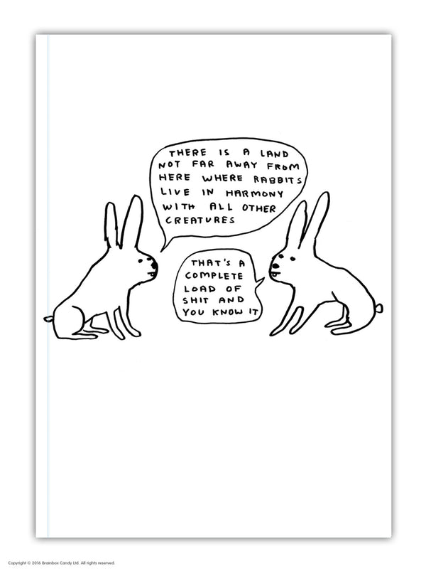 Live in Harmony notebook by David Shrigley featuring two bunnies talking, available at www.cuemars.com\