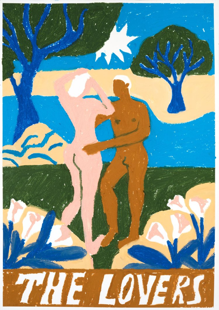 Tarot card The Lovers original painting by Bulgarian artist Dessy Baeva, available at www.cuemars.com