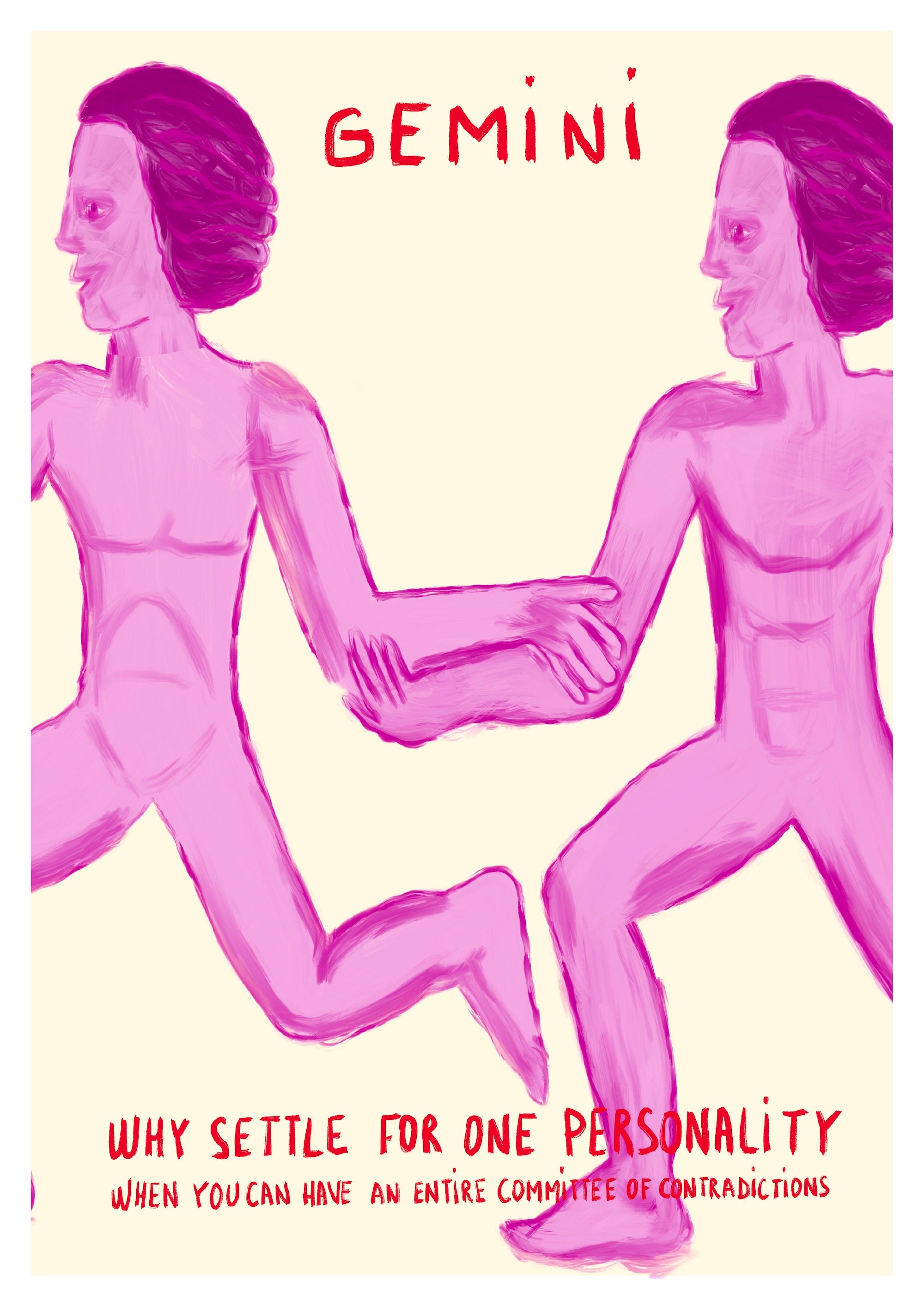 Gemini zodiac art print by Brut – dual nature witty astrology poster