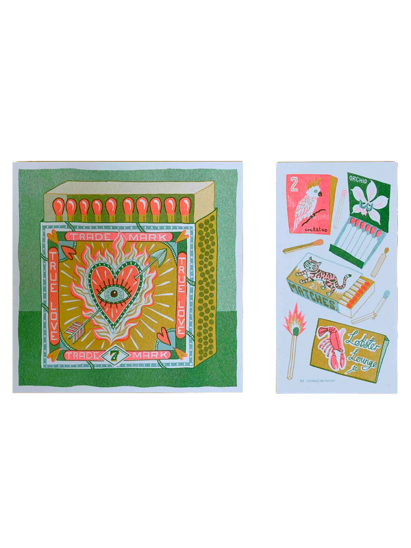Colourful risograph print with typography Trade Mark True Love by British Illustrator Jacqueline Colley. Available at www.cuemars.com