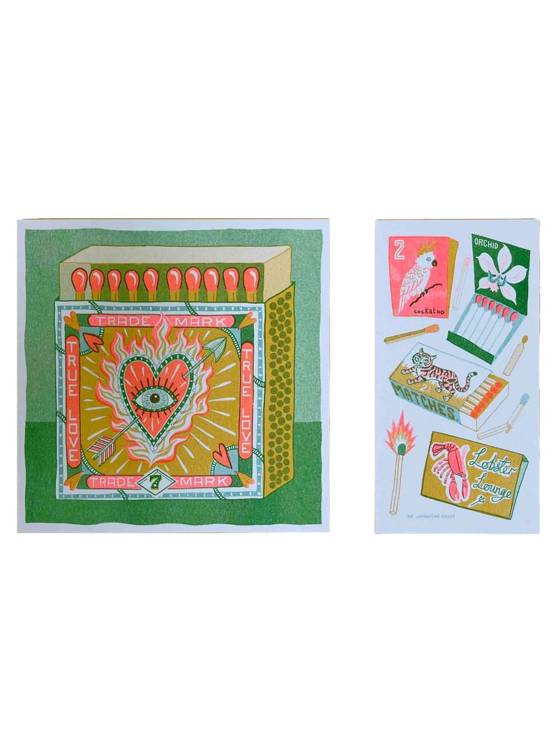 Colourful risograph print with typography Trade Mark True Love by British Illustrator Jacqueline Colley. Available at www.cuemars.com
