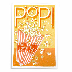 Fresh pop corn with the typography POP! by British illustrator Jacqueline Colley, available at www.cuemars.com