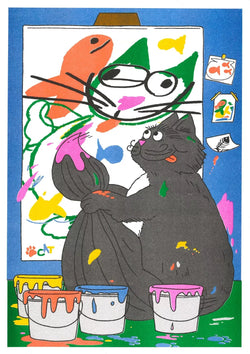 kiblind-riso-print-by Angela Kirkwood-if-pets-could-paint, available at www.cuemars.com