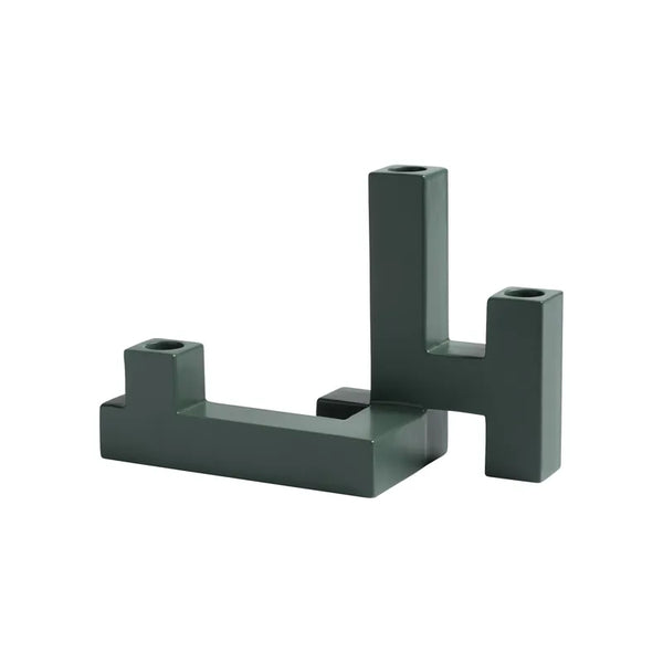 Tube inspired candle holder in dark green for 3 dinner candles, available at www.cuemars.com
