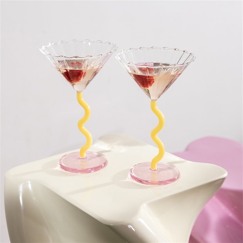 Yellow and Pink glass coupes by Klevering, available at Cuemars