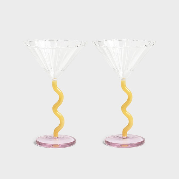 Yellow and Pink glass coupes by Klevering, available at Cuemars