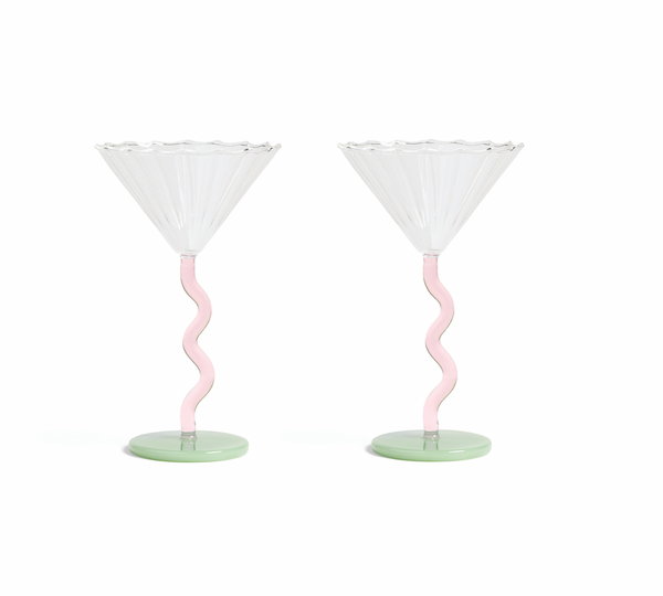 Green and Pink glass coupes by Klevering, available at Cuemars 