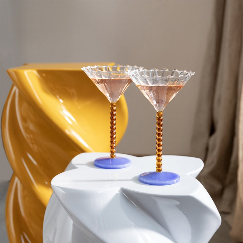 Yellow and Blue glass coupes by Klevering, available at Cuemars