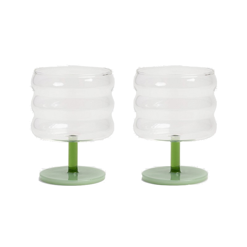 Glass Mingle Set of 2 with a green stem, by Klevering