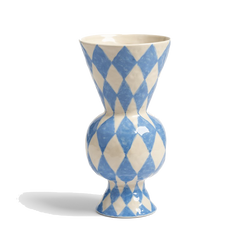 Abstract vase hand painted in pastel blue with rhombuses, by Klevering for www.cuemars.com