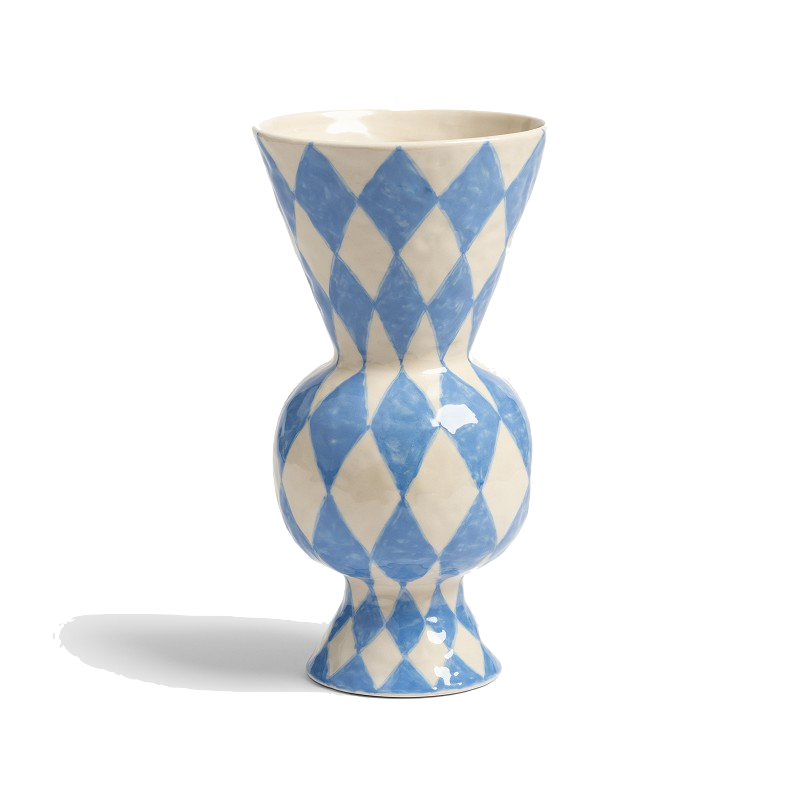 Abstract vase hand painted in pastel blue with rhombuses, by Klevering for www.cuemars.com