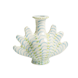Ceramic blue and green candle holder in the shape of a shell, by Klevering. Available at www.cuemars.com