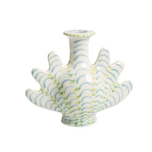 Ceramic blue and green candle holder in the shape of a shell, by Klevering. Available at www.cuemars.com