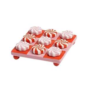Ceramic tic tac toe inspired by candy with pieces in pink and red, by Klevering. Available at www.cuemars.com