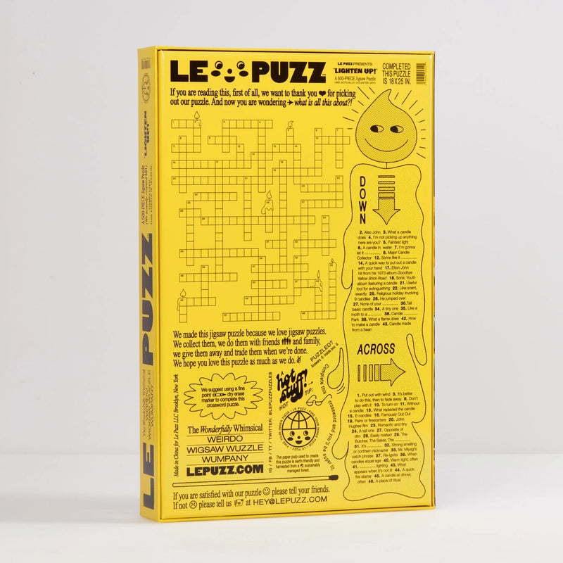 Lepuzz Lighten Up puzzle box featuring a colourful design with vintage candle characters