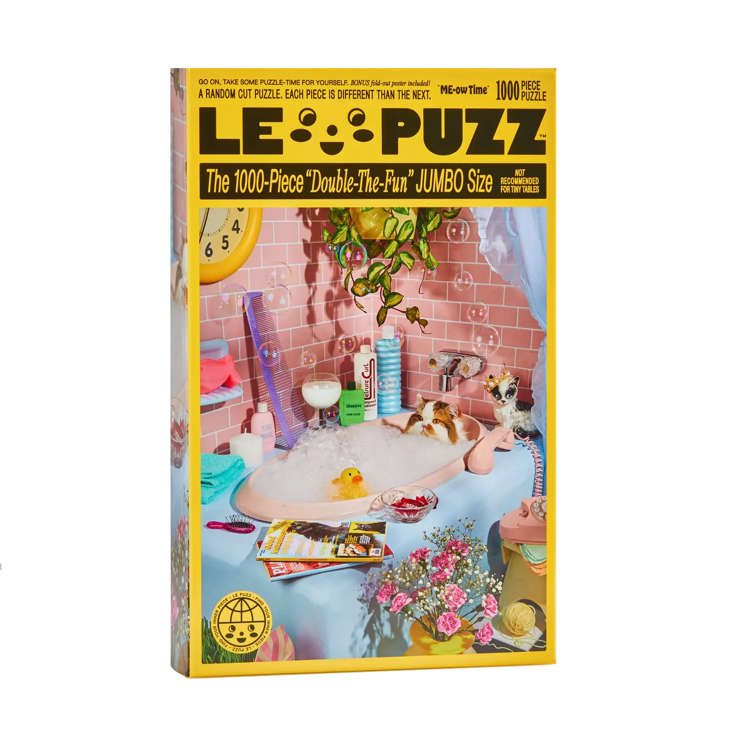 Le Puzz Me-Ow Time puzzle box with colorful retro cat illustrations