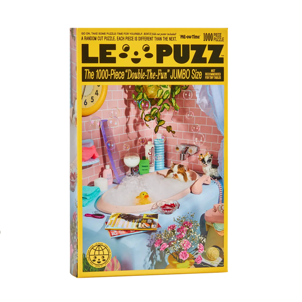 Le Puzz Me-Ow Time puzzle box with colorful retro cat illustrations